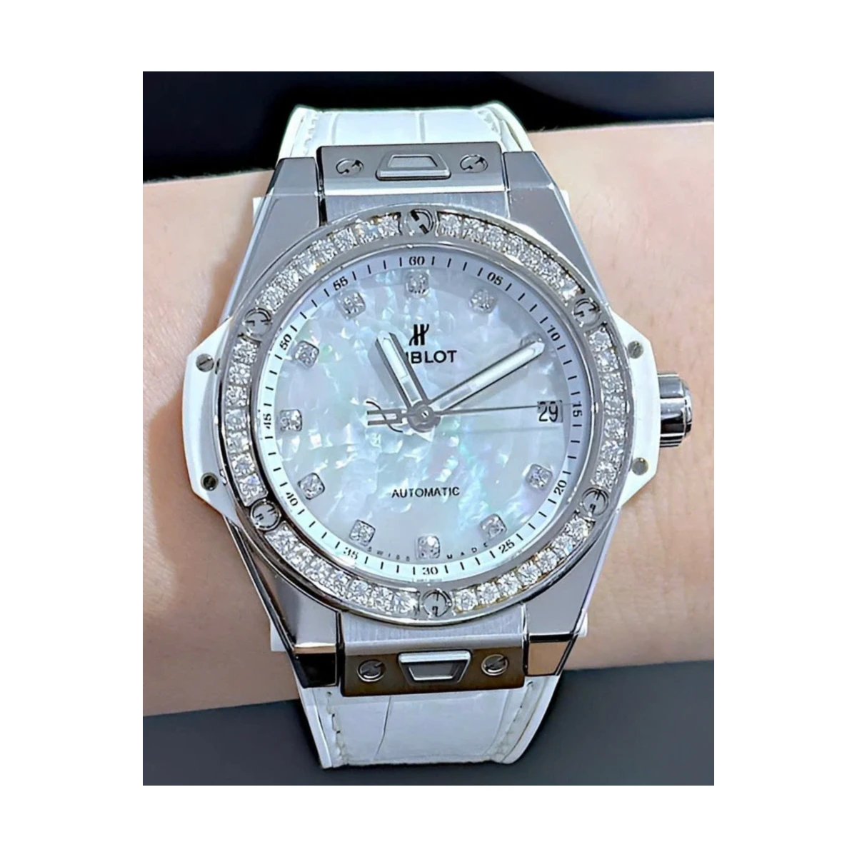Big Bang One Click Steel Mother Of Pearl White Diamonds 39mm - đồng hồ